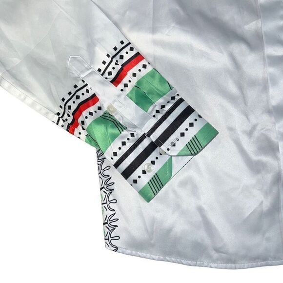 NWOT SWORD KING White Patterned Long Sleeve Button Up Shirt Size XXXL (XL) - Picture 4 of 10